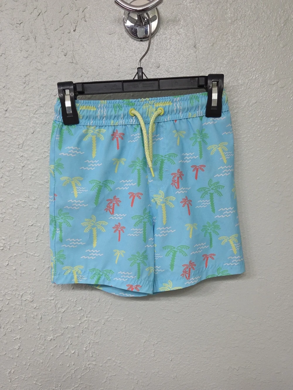 wonder nation Light Blue Palm Tree Swim Trunks with Yellow Drawstring